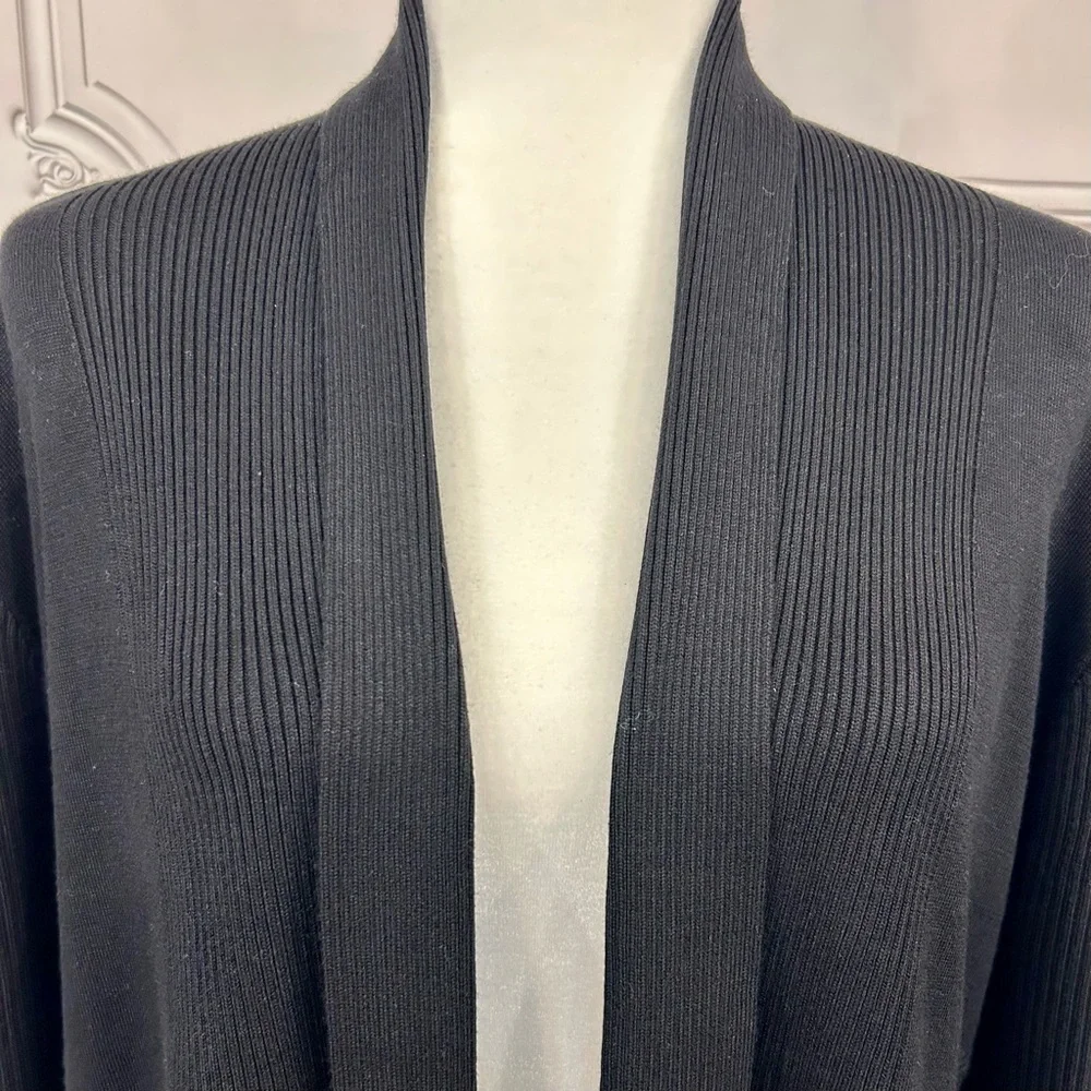 Black Cardigan Sweater, LS Open, Ribbed Design, New with Tags - Picture 2 of 9